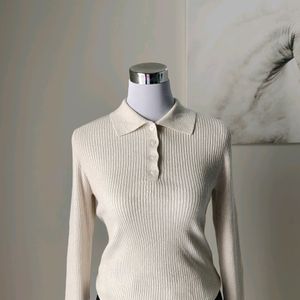 Polo Neck Ribbed Bodycon Sweater