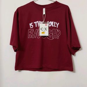 Drop Shoulder Crop Tshirt (Bloody Red /Maroon)