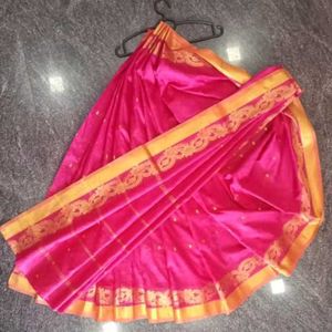 Wonderful And Lovely Pink Saree With Golden Border