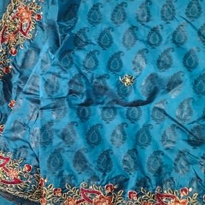 Blue Saree With Hand Work