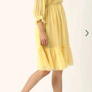 Women Dress. Dobby Weaved Yellow Dress. M Size