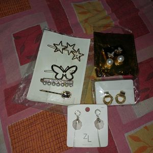 Korean Earrings 3 Pair + Clips 4 Pc