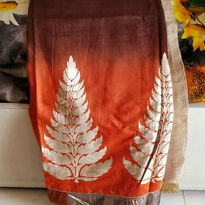 ✅Unused Orange And Beige Color Saree