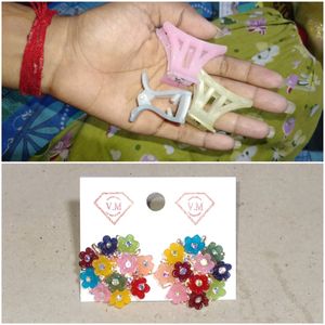 Hair Clip And Earrings & studs Combination Pack