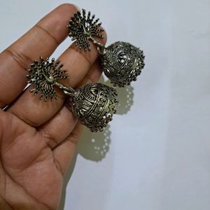 Oxidised Peaxock Jhumkas