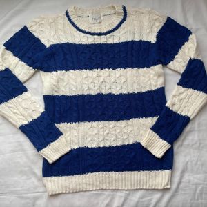 White & Blue Cable Knitted Sweater