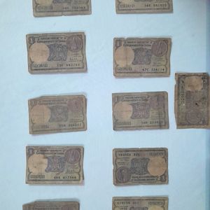 Old One Rupee Notes + Indira Gandhi Coin