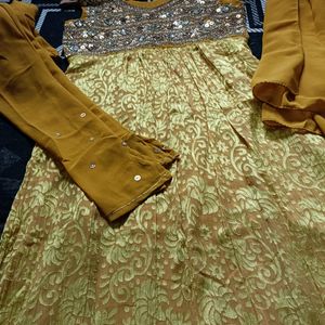 Yellow Stone Work Kurta Set