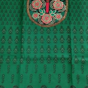 Unstitched Cotton Suit Set With Chiffon Dupatta