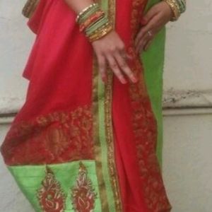 Red Saree Green Border