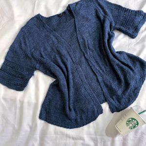 Y2k Crochet Knit Blue Cardigan