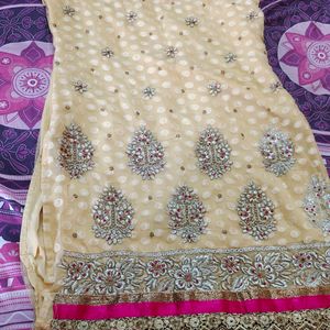 Cream And Pink Stiched Kurti