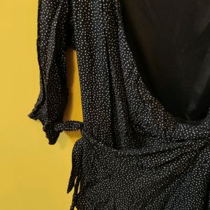 BLACK POLKA DOT WRAP DRESS