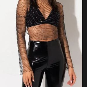 Rhinestone Stylish Black Top