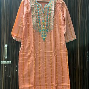 Cotton Blend Lurex Embroidery Kurta