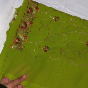 GREEN SEQUIN WORK EMBROIDED SAREE