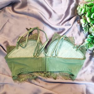 green embroidery bra