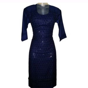 Women Navy Blue Embroidery Kurti