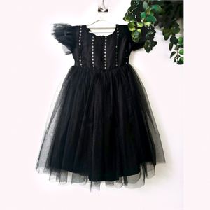 MIDNIGHT BLACK TULLE GATHERED DRESS