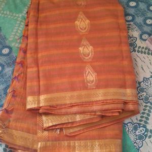 Orange Cotton Silk Saree