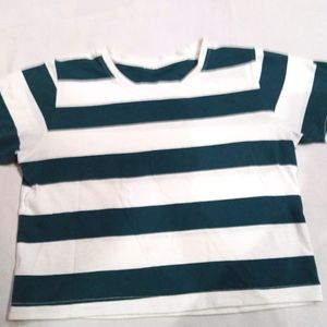 White-green Strip Crop Top