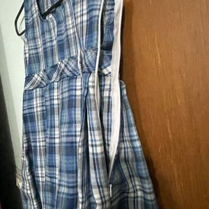 Blue Checked Frock With Concealed Zipper