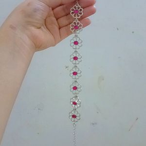 Silver And Pink Colour Diamond Bracelet