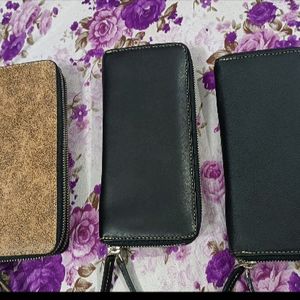 Leather Double Zip Womens Purse ( COMBO 3 Pcs )