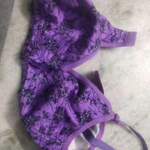 Cotton Bra Lingerie Purple Printed Colour Size 32