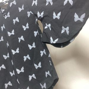 bell sleeves bow print shirt
