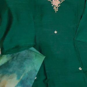 Silk Fabric Suit With Organza Dupatta