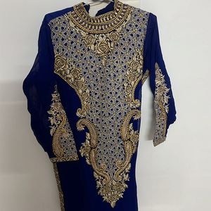 Navy Blue Readymade Suit With Golden Work