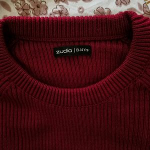 Knitted Deep Red Full Sleeve Top