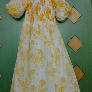 Floral Yellow N White Dress For Girls.