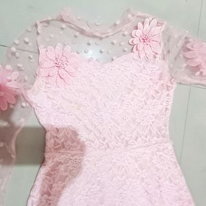 Pink Flower Flared One Piece Dress