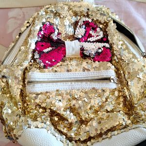 Sequin Backpack With Bow Golden And Red