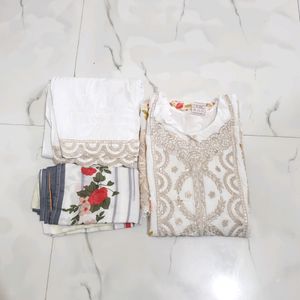 Stitch Pakistani White Suit With Dupatta Full Work