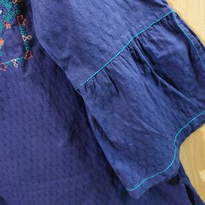 Women Blue Embroidered Top