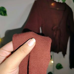 Front-Knot Full Sleeved Top (Brown)