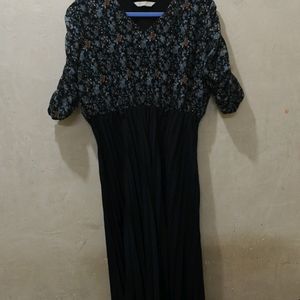 Aask Black Printed A-Line Dress