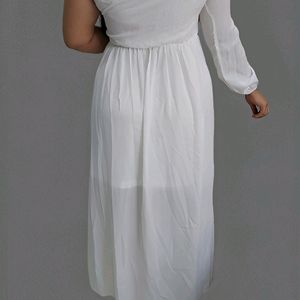 A line solid white dress