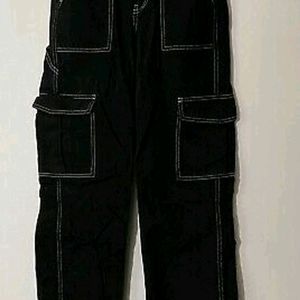 black cargo white threads jeans