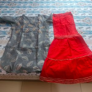 Grey Nd Red Garara Dress