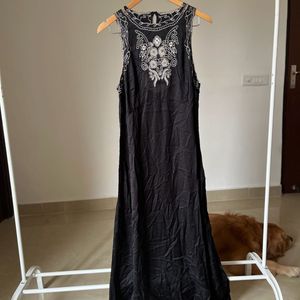 River Island Satin Black embroidered Maxi dress