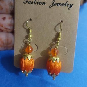 Elegant Orange Silk Thread Bead Earrings