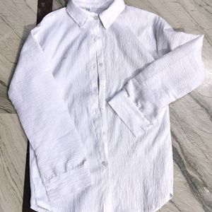 Trendy Ruffle Cotton WhiteShirt