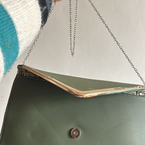 Olive Plain Gold Detailing Sling Bag