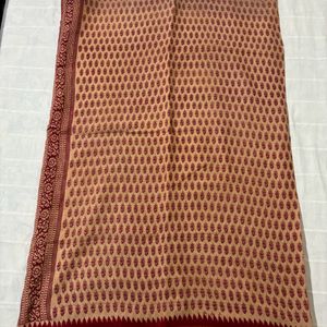 Maroon Pure Cotton Saree with Blouse