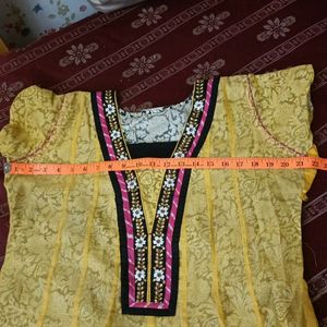 Price Drop Cotton And Net Kurti Embroidery On Neck