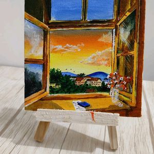 Window sunset view painting